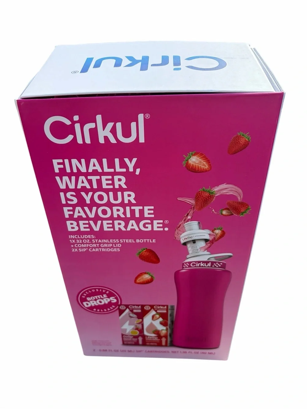 Cirkul 32oz Pink Stainless Steel Bottle Drop Starter Kit + 2 Flavor Sips